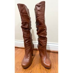 Gianni Bini Women’s Tall Leather Designer Boots, Size 7M, Dark Amber
